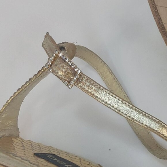 bebe Gold Strappy Rhinestone Platform Heels Size US 6 - Picture 5 of 16